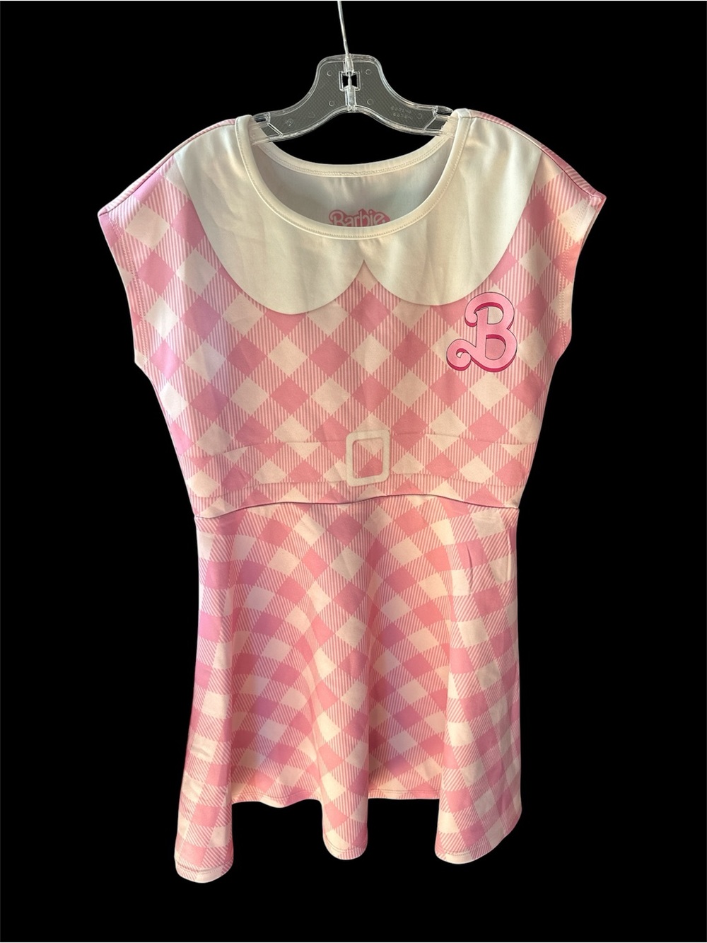 Barbie Pink Gingham Dress-Style Top with White Peter Pan Collar